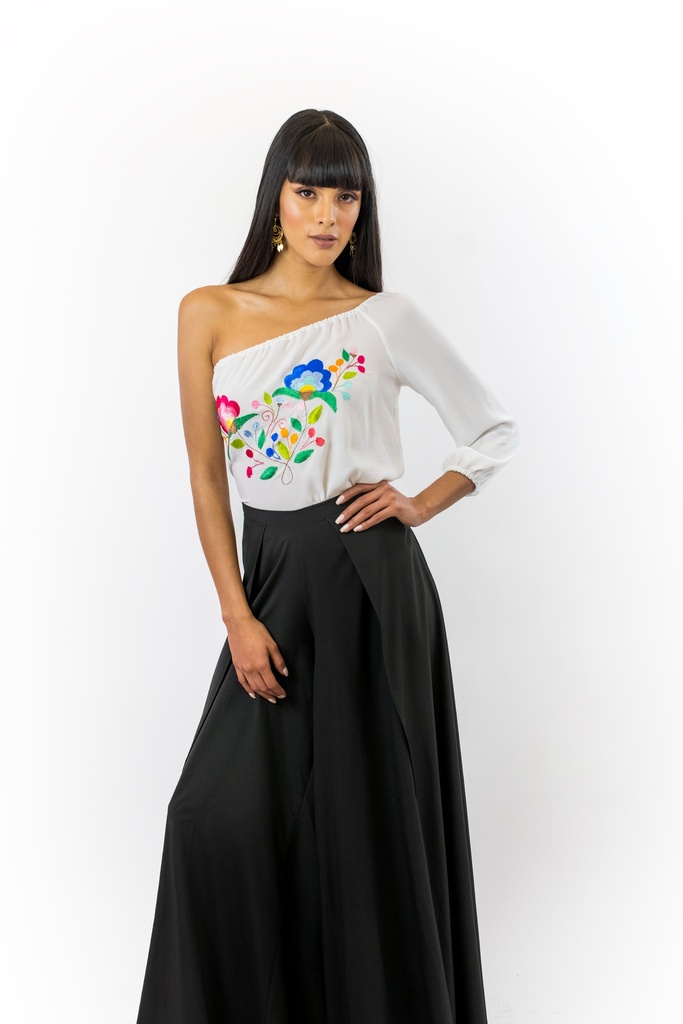 Blusa Campesina Clavelitos de 1 hombro descubierto