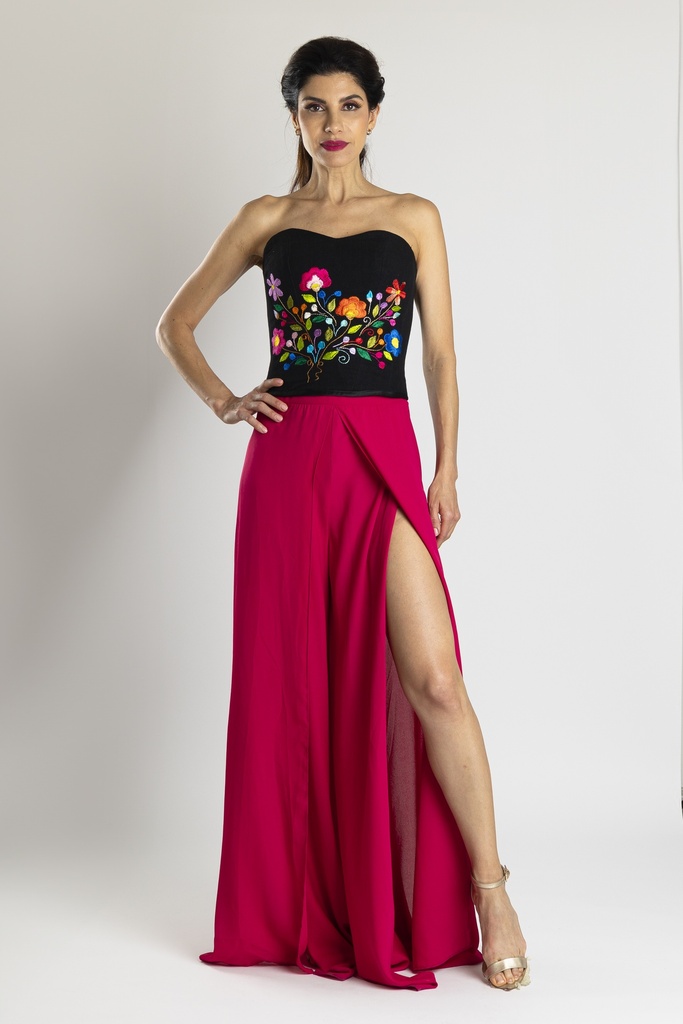 Corset bordado ligero en cintura (Blanco-Marfil, S)