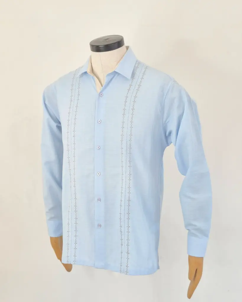 Camisa Guayabera Azul Cielo  (Blanco, S)