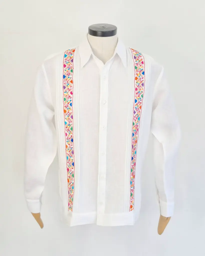 Camisa tipo Guayabera Clásica 02 M/L (Blanco, S)