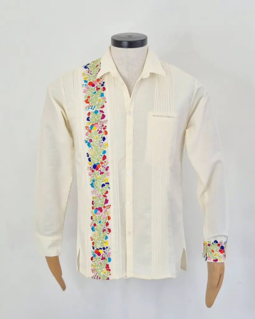 Guayabera Artesanal Bordado Oaxaca (Blanco, S)
